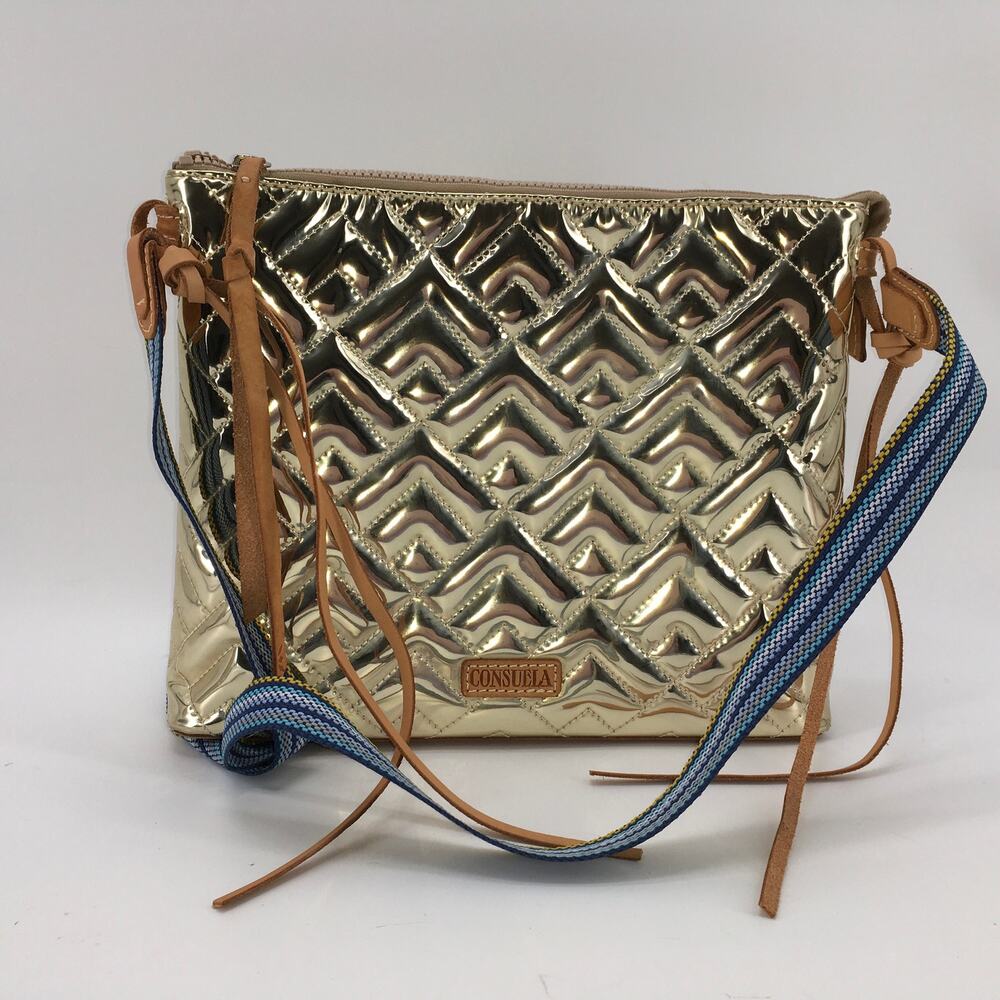 Consuela Evadney Quilted Gold Downtown Crossbody Purse Handbag Bag Metallic